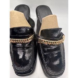 ASOS Black and Gold Heeled Mules Size 9 Classic Loafer Closed Toe Preppy